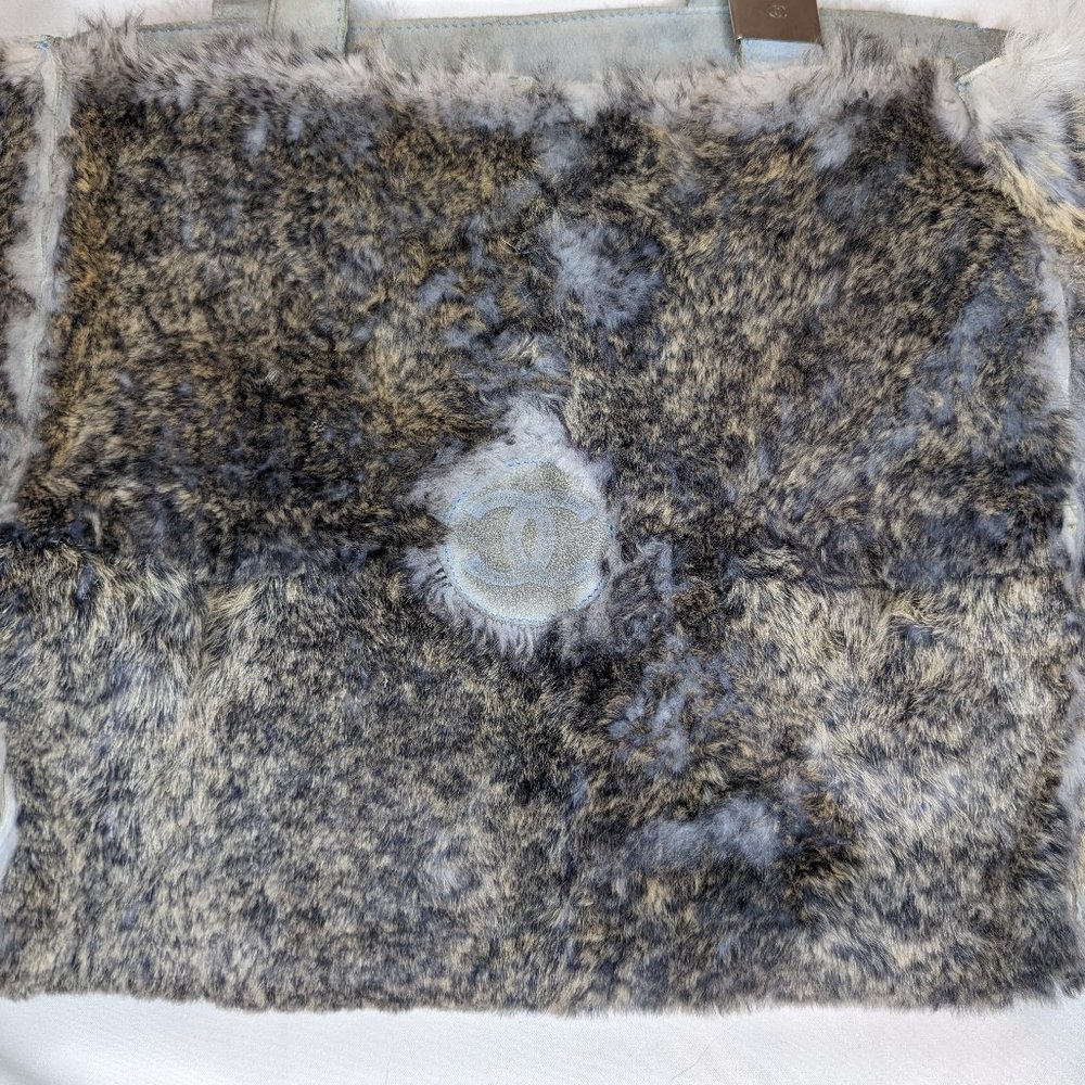 CHANEL Grey Rabbit Fur Tote